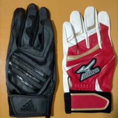 バッティンググローブ2枚セット 右手用アディダス、左手用ミズノ、サイズＬのサムネイル