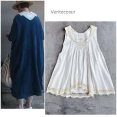 Veritecoeur ⿻ リネン レースカラー ノースリーブチュニック フレア