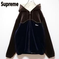 希少 シュプリーム 刺繍 ロゴ スタッズ 裏ボア ジップ ベロア