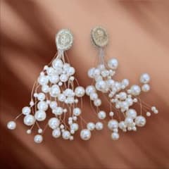パール装飾 フリンジピアス 大ぶりのサムネイル