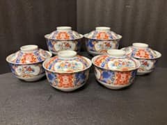 未使用 有田焼 蓋付き丼ぶり揃 6客セット 金彩古伊万里 色絵 どんぶり