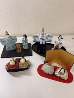 昭峰 雛人形 他4組セット 陶器 立雛 座雛 染付 ちりめん 屏風 台座付きのサムネイル