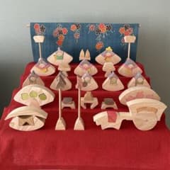 希少】小黒三郎 円びな 五段飾り 組み木 雛人形 特製垂れ幕桜 大