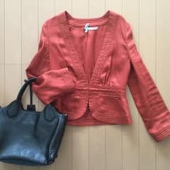 ノーカラージャケット テラコッタ色 size 38のサムネイル