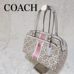 COACH コーチ トートバッグ シグネチャー ピンク ベージュ ファスナー付きのサムネイル