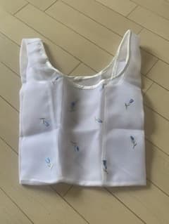 青い花刺繍ホワイトエコバッグのサムネイル