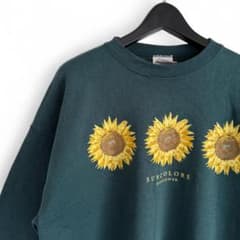 90s USA製 スウェット 向日葵 ひまわりプリント グリーン A13 90s USA製 スウェット 向日葵 ひまわりプリント グリーン A13