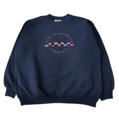 A】カナダ製 90s 国旗 万国旗 刺繍 スウェット 紺 L XL相当 企業