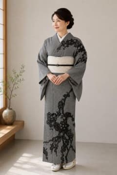 美品 訪問着 総絞り 白黒 枝花 身丈160.0cm 裄丈62.0cm 袷 正絹 - メルカリ