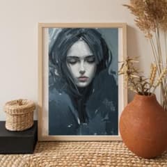 f3 青い影の女性肖像画 油絵風アートポスター 現代アート - メルカリ