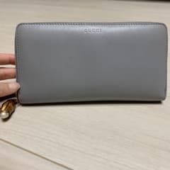 GUCCI 長財布 ラウンドジップ ジップアラウンド グレー レザー バンブーのサムネイル