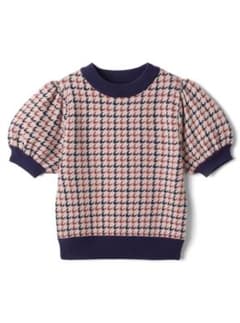 【新品】千鳥格子柄パフスリーブニットトップスのサムネイル