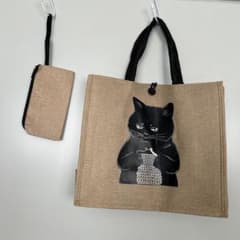 黒猫 布製トートバッグ 猫柄エコバッグ　人気商品　猫　ネコ　ねこ　ポーチ付のサムネイル