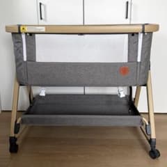 最終値下げ【美品】　HZDMJ 折りたたみベビーベッド グレー 美品】HZDMJ ベビーベッド 折りたたみ 新生児用 グレー 高さ6段階