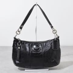 y2k COACH コーチ パテントレザー シグネチャー ホーボーバッグ 黒