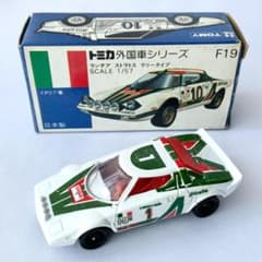 トミカ　青箱　F49 ランチア　ストラトス　ラリータイプ トミカ 青箱 F19 ランチア ストラトス ラリータイプ ゼッケン1 日本製