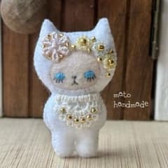 펠트 마스코트 고양이 흰 고양이 핸드메이드
