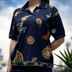LEONARD レオナールスポーツ ポロシャツ 総柄 マリン ネイビー系 M