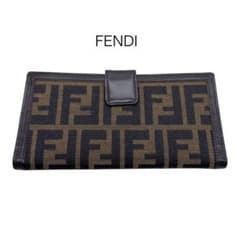 フェンディ FENDI 二つ折り長財布 ブラウン ナイロンキャンバス レザー