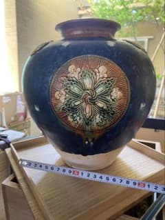 ‼️更に最後の値段です‼️リサイクルFORT‼️new9/10唐物⑧‼️唐三彩藍彩壺箱入 リサイクルFORT‼️new9/10唐物⑧‼️持込買取即売‼️唐三彩藍彩壺