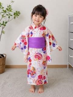 Bee des Bee セパレート浴衣 110cm 3点セット 白 花柄 帯付きのサムネイル