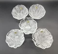岩田ガラス　気泡入りガラス　デザート皿　5客 昭和レトロ　希少品　未使用品 岩田ガラス 気泡入りガラス デザート皿 5客 昭和レトロ 希少品 未使用