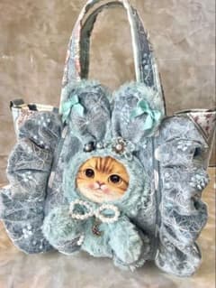 コヤンイサムチョン　レースデニム×ラメレース　ふんわりフリルバッグ コヤンイサムチョン ブラックレースデニム/ラメレース ふんわりフリル