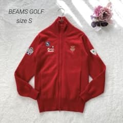 【美品】ビームスゴルフ ジップアップニット カシミヤ100% 赤 Sサイズ 美品】ビームスゴルフ ジップアップニット カシミヤ100% 赤 S