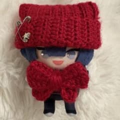 猫耳ニット帽リボンセット　にじパペット　ぬい服　赤のサムネイル