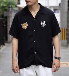 【カルチョ様専用】ベトナムスーベニアオープンカラーシャツ　黒　ブラックのサムネイル