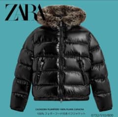 ZARA ブラック ファーダウンジャケット ZARA ブラックダウンジャケット ファー付き - メルカリ