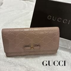 グッチ　GUCCI シマレザー　リボン　GGエンボス　美品　長財布 0314-④ GUCCI グッチ シマレザー 長財布 GGエンボス リボン - メルカリ