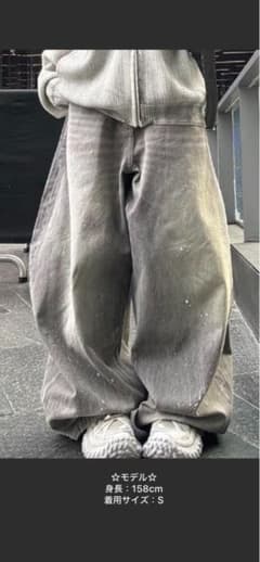 ペイント加工 ワイド、バルーンデニムパンツ グレY2K