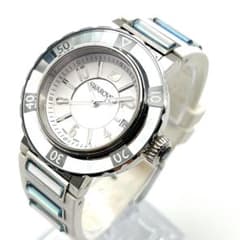 美品 スワロフスキー オクテア 時計 電池交換済 ロゴ金具 カットベゼル