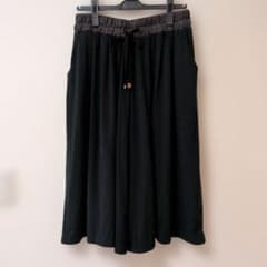 ブラック ガウチョパンツ ウエストゴム シンプル