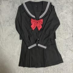 (L) セーラー服 長袖 制服 黒×赤 学生服 女子高生 JK コスプレのサムネイル
