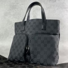 GUCCI グッチ GGキャンバス ダブルポケット ハンドバッグ ブラック 美品