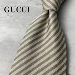 GUCCI グッチ コットンシルク素材 ストライプ ネクタイ グレー - メルカリ