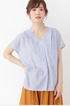 新品☆リネン調スキッパーシャツ サックスブルー系 サイズLのサムネイル