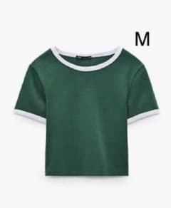 ZARA クロップド丈Tシャツ 緑 グリーンのサムネイル