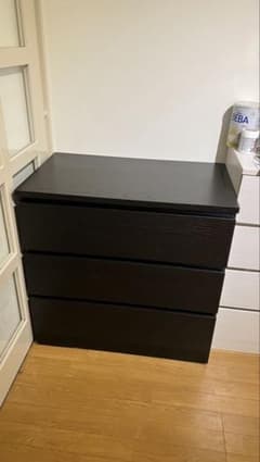 IKEAダークブラウン木製3段引き出し IKEAダークブラウン木製3段引き出し - メルカリ