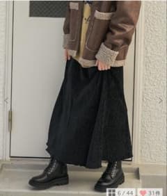 黒 プリーツ フレアロングスカート レトロガールのサムネイル