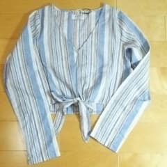 専用★新品GYDAリネン ストライプ Topsブルー&ベージュのサムネイル