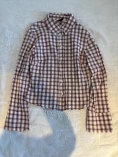 H&M エンジ×ホワイト チェック柄 長袖シャツのサムネイル