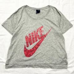 NIKE Floral Logo T-Shirt, Short Sleeve, Gray, Swoosh, Heathered, Vintage, Size S