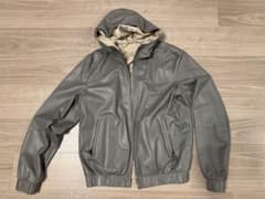 EMPORIO ARMANI ラムレザーカーキグレー ダブルジップフードパーカーのサムネイル