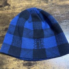 stussy ニット帽 ビーニー ブルー ブラック チェック柄 - メルカリ