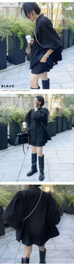 AMELY ボリューム袖 フレア 防汚 撥水加工 Fサイズ　黒ブルゾンのサムネイル