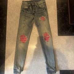 ダメージデニムパンツ レッドパッチのサムネイル