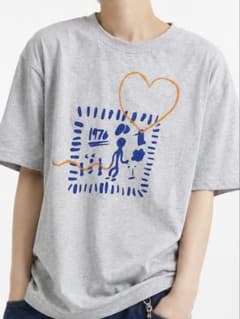 手刷りプリントTシャツ グレー Lサイズのサムネイル